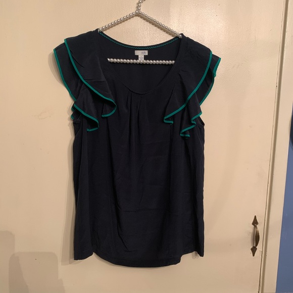 Anthropologie Tops - Anthropologie Odille Navy Silk Ruffle Blouse Sz 8